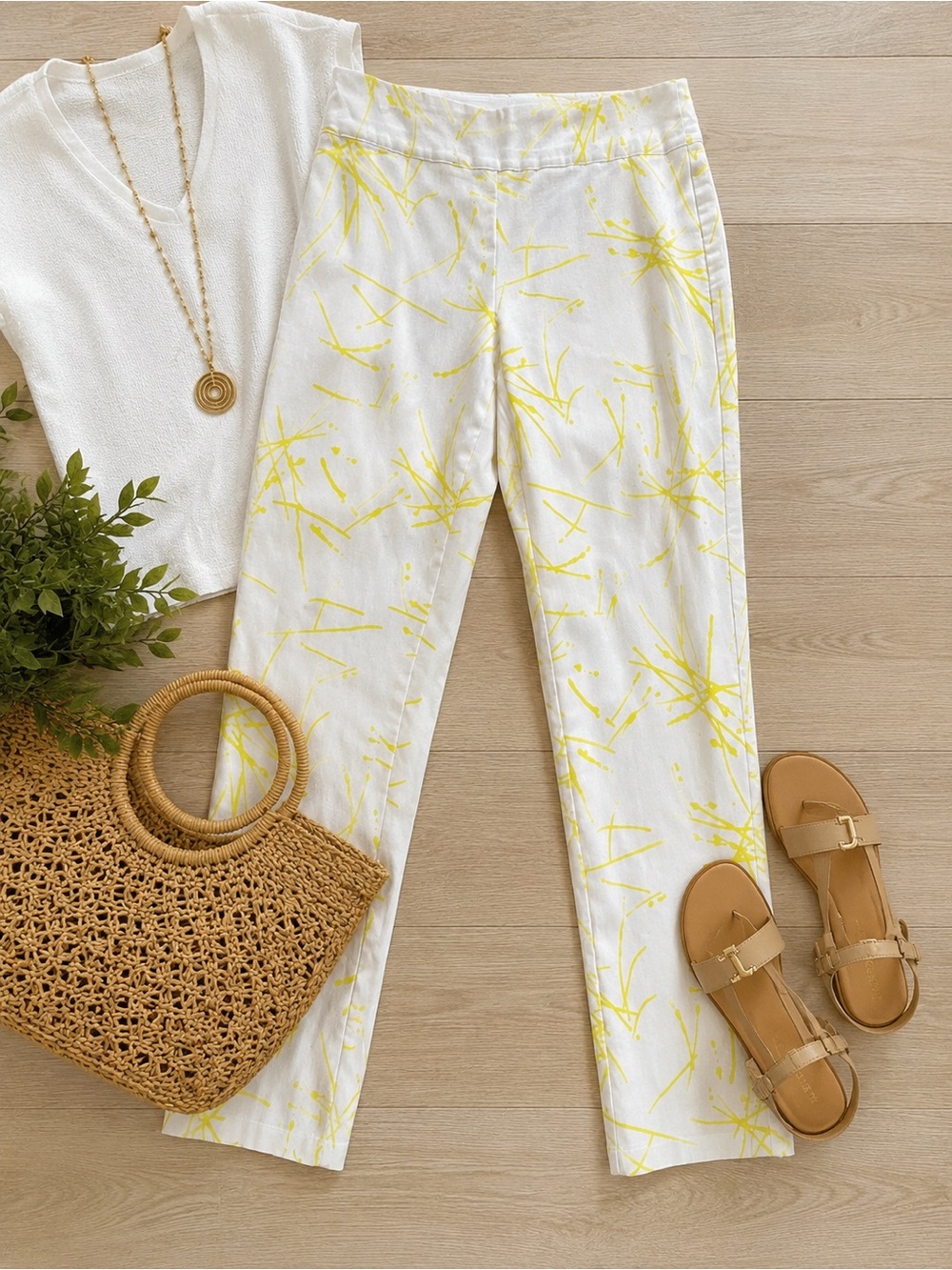 Women’s Yellow Print straight leg Pants